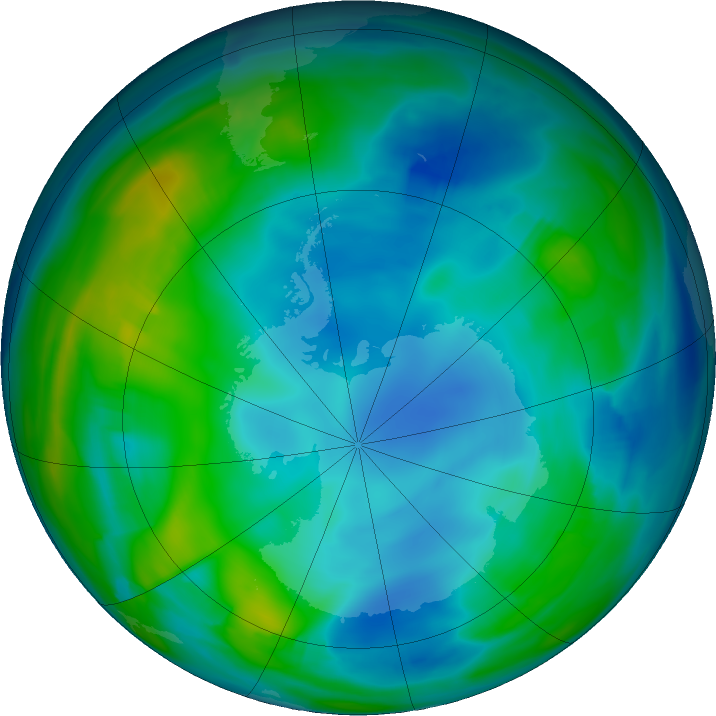 Antarctic ozone map for 19 June 2020